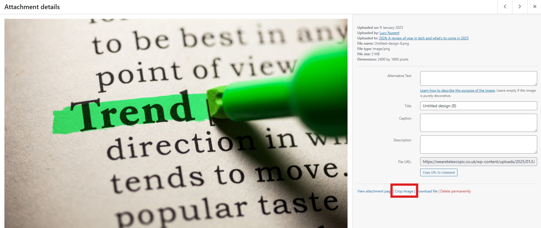 screenshot of an image in edit mode
